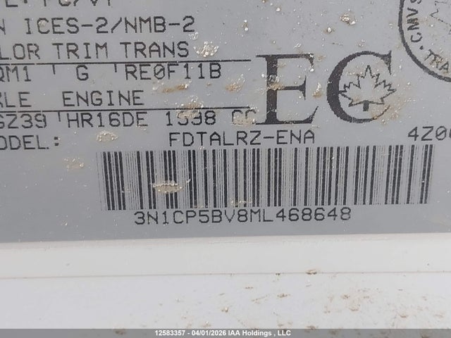 2021 Nissan Kicks S მანქანა იყიდება აუქციონზე, vin: 3N1CP5BV8ML468648, აუქციონის ნომერი: 12583357