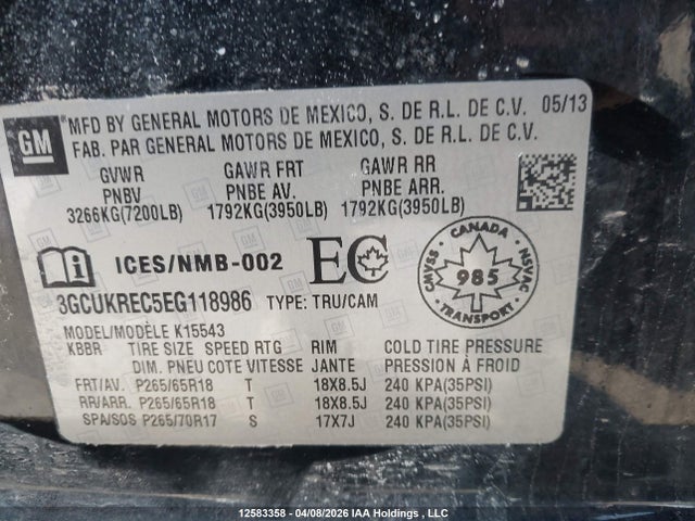 3GCUKREC5EG118986 Chevrolet Silverado 1500 1lt/2lt