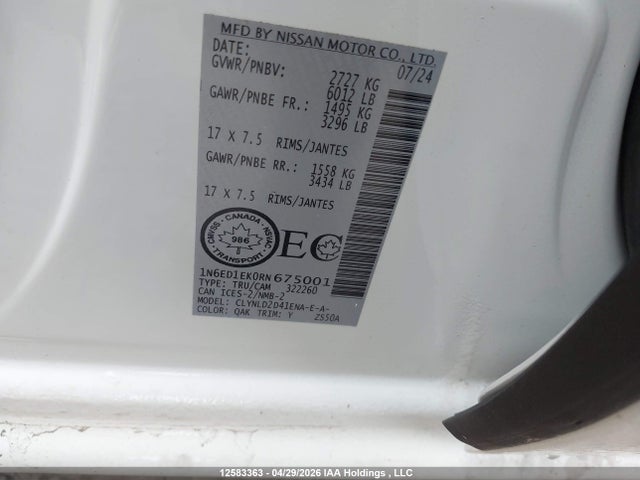 1N6ED1EK0RN675001 Nissan Frontier Hardbody Edition/pro-4x/sl
