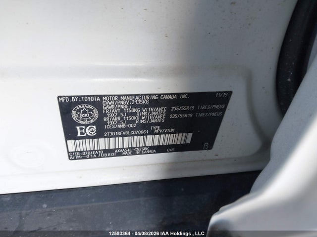 2020 Toyota Rav4 Limited მანქანა იყიდება აუქციონზე, vin: 2T3D1RFV8LC070661, აუქციონის ნომერი: 12583364