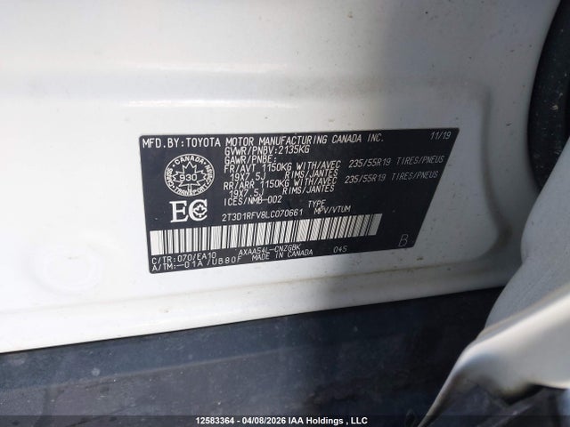 2020 Toyota Rav4 Limited მანქანა იყიდება აუქციონზე, vin: 2T3D1RFV8LC070661, აუქციონის ნომერი: 12583364