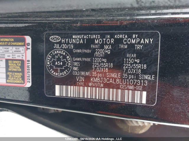 Продажа на аукционе авто 2020 Hyundai Tucson Preferred Awd With Trend Package, vin: KM8J3CAL8LU107313, номер лота: 12583369