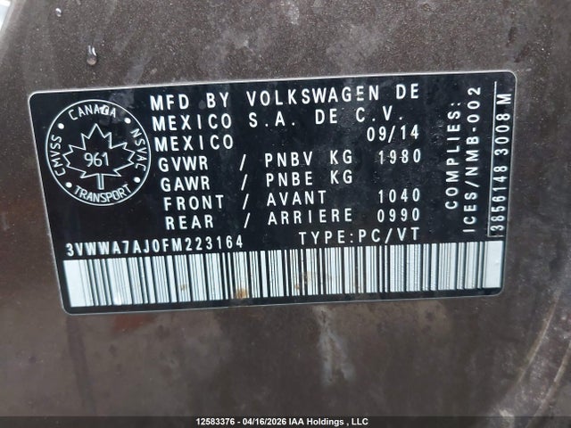 3VWWA7AJ0FM223164 Volkswagen JETTA TDI