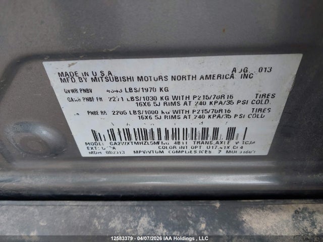 Aukcja sprzedaży 2014 Mitsubishi Rvr Se, vin: 4A4AJ3AU8EE601373, numer aukcji: 12583379