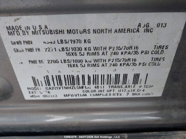 Aukcja sprzedaży 2014 Mitsubishi Rvr Se, vin: 4A4AJ3AU8EE601373, numer aukcji: 12583379