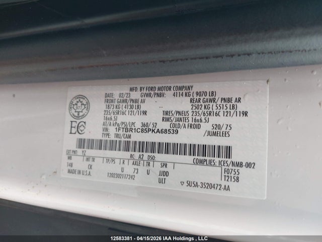12583381 :رقم المزاد ، 1FTBR1C85PKA68539 vin ، 2023 Ford Transit T-250 مزاد بيع