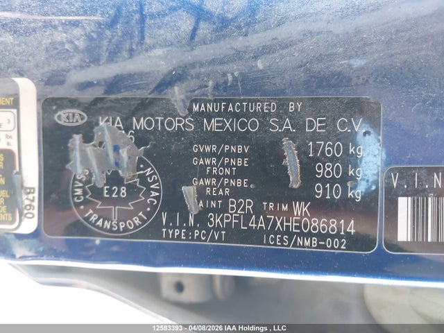 3KPFL4A7XHE086814 KIA Forte Ex/ex Luxury/ex+/lx/lx+