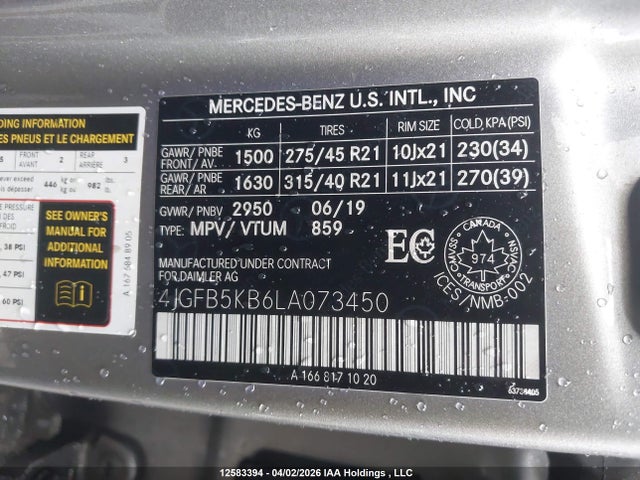 4JGFB5KB6LA073450 Mercedes-Benz Gle 450 4matic