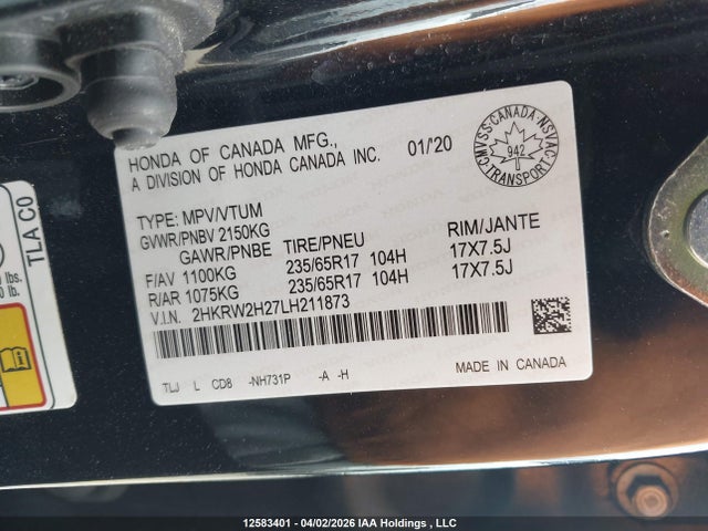 2HKRW2H27LH211873 Honda CR-V LX