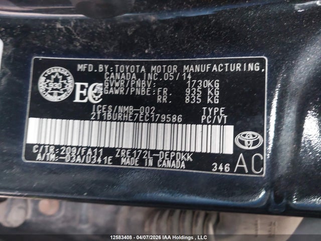 Aukcja sprzedaży 2014 Toyota Corolla Ce, vin: 2T1BURHE7EC179586, numer aukcji: 12583408