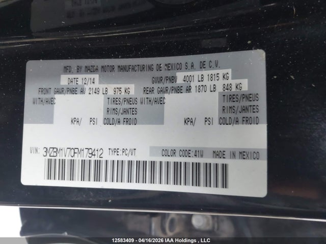 3MZBM1V70FM179412 Mazda Mazda3 Gs