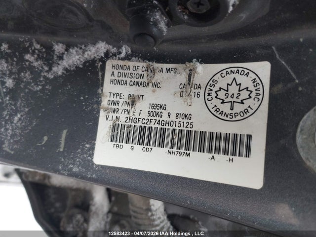 Aukcja sprzedaży 2016 Honda Civic Ex 4dr, vin: 2HGFC2F74GH015125, numer aukcji: 12583423