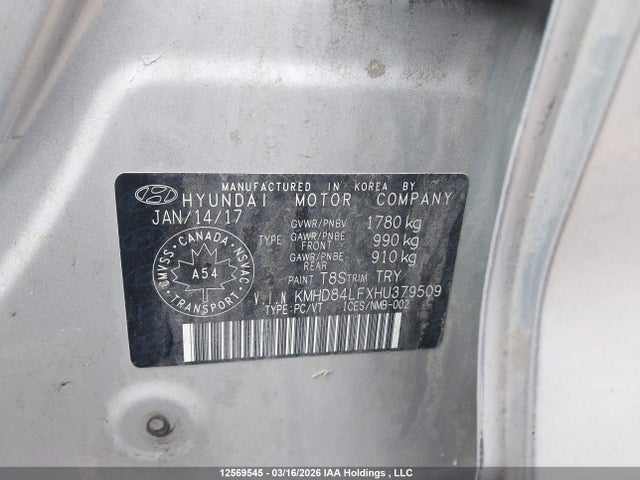 KMHD84LFXHU379509 Hyundai Elantra Gls