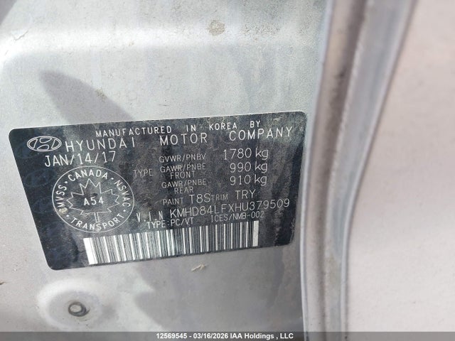 KMHD84LFXHU379509 Hyundai Elantra Gls