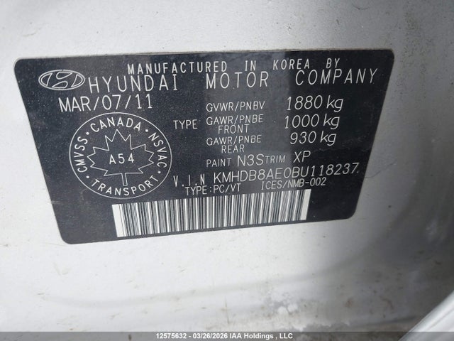 Продаж на аукціоні авто 2011 Hyundai Elantra Touring Gl, vin: KMHDB8AE0BU118237, номер лоту: 12575632