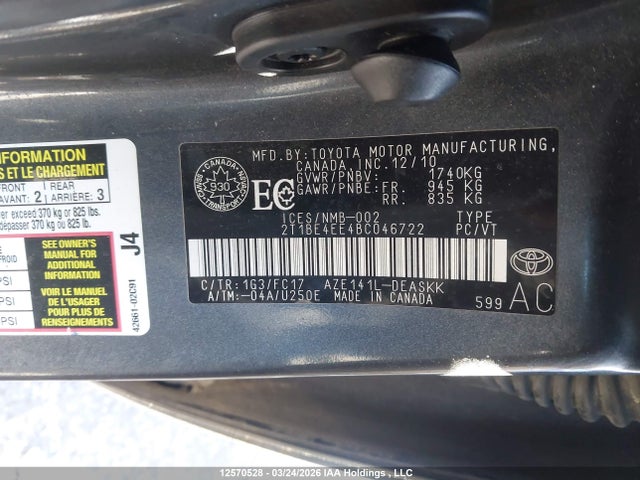 Aukcja sprzedaży 2011 Toyota Corolla Xrs Xrs, vin: 2T1BE4EE4BC046722, numer aukcji: 12570528