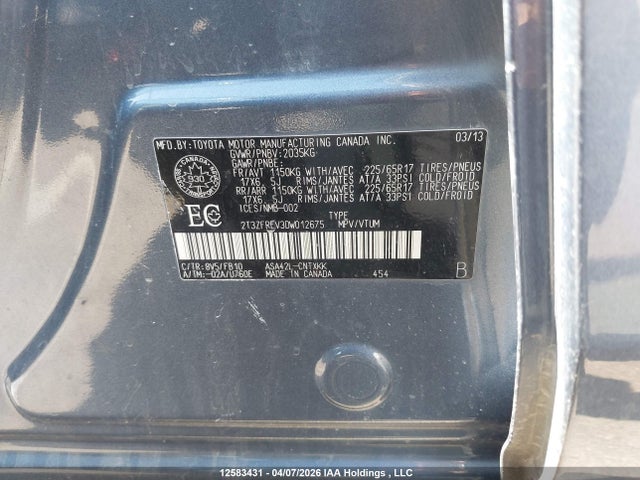 2013 Toyota Rav4 Le მანქანა იყიდება აუქციონზე, vin: 2T3ZFREV3DW012675, აუქციონის ნომერი: 12583431