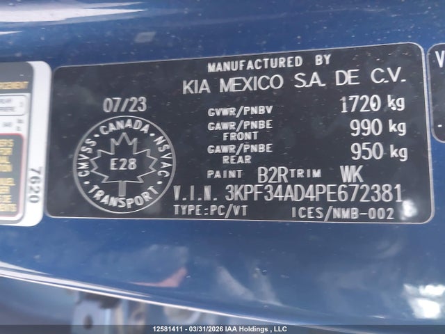 12581411 :رقم المزاد ، 3KPF34AD4PE672381 vin ، 2023 Kia Forte Ex/ex Premium/ex+/gt-line مزاد بيع