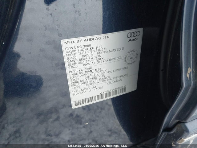 12583435 :رقم المزاد ، WA1VGCFE0DD000370 vin ، 2013 Audi Q7 مزاد بيع