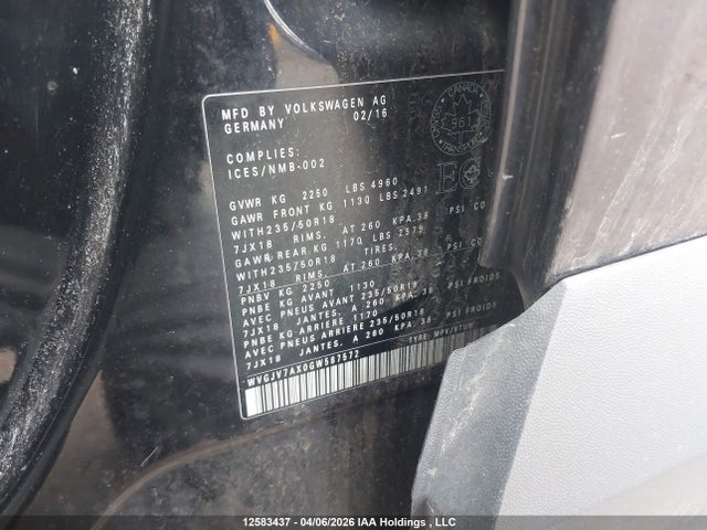 WVGJV7AX0GW587572 Volkswagen Tiguan Comfort/high/r-line/sp Ed