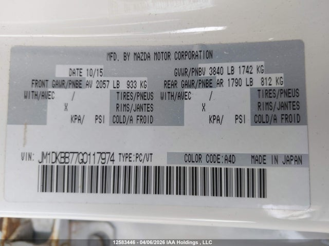 Aukcja sprzedaży 2016 Mazda Cx-3 Gx, vin: JM1DKBB77G0117974, numer aukcji: 12583446