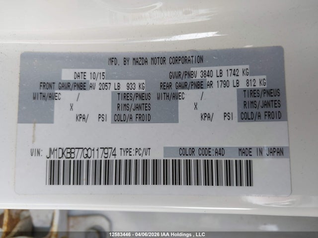Aukcja sprzedaży 2016 Mazda Cx-3 Gx, vin: JM1DKBB77G0117974, numer aukcji: 12583446