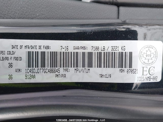 1C4SDJDT7GC486645 Dodge DURANGO LIMITED