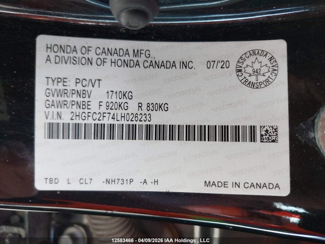 Honda CIVIC EX 2020 2HGFC2F74LH026233 Image 9
