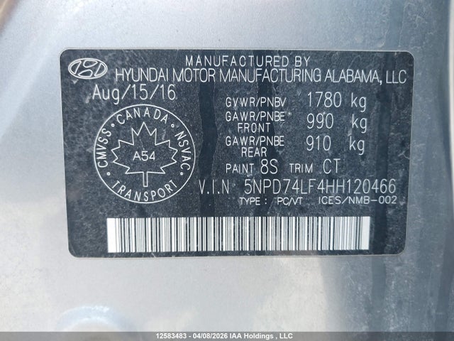 Продаж на аукціоні авто 2017 Hyundai Elantra Le, vin: 5NPD74LF4HH120466, номер лоту: 12583483