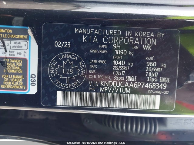 Продажа на аукционе авто 2023 Kia Seltos Ex, vin: KNDEUCAA6P7468349, номер лота: 12583490