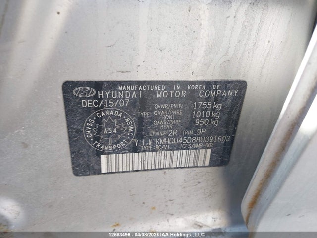 2008 Hyundai Elantra მანქანა იყიდება აუქციონზე, vin: KMHDU45D88U391603, აუქციონის ნომერი: 12583496