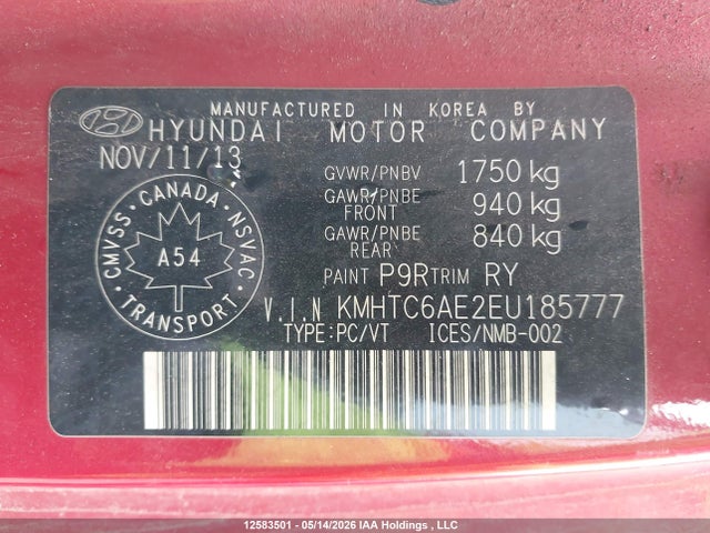 12583501 :رقم المزاد ، KMHTC6AE2EU185777 vin ، 2014 Hyundai Veloster Turbo مزاد بيع