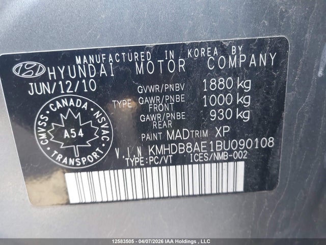 Продаж на аукціоні авто 2011 Hyundai Elantra, vin: KMHDB8AE1BU090108, номер лоту: 12583505