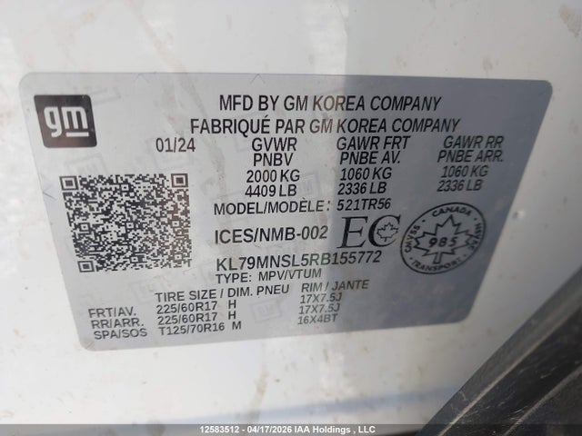 Aukcja sprzedaży 2024 Chevrolet Trailblazer Ls, vin: KL79MNSL5RB155772, numer aukcji: 12583512