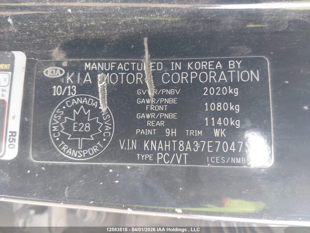12583515 :رقم المزاد ، KNAHT8A37E7047507 vin ، 2014 Kia Rondo مزاد بيع