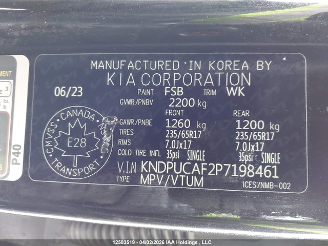 12583519 :رقم المزاد ، KNDPUCAF2P7198461 vin ، 2023 Kia Sportage Lx/x-line مزاد بيع