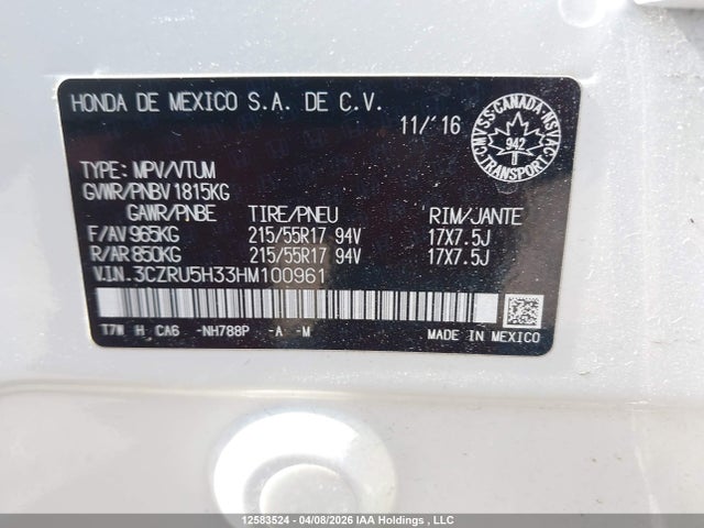 3CZRU5H33HM100961 Honda HR-V LX