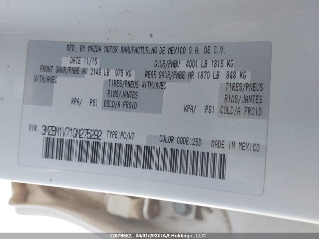 3MZBM1V71GM275292 Mazda Mazda3 Gs