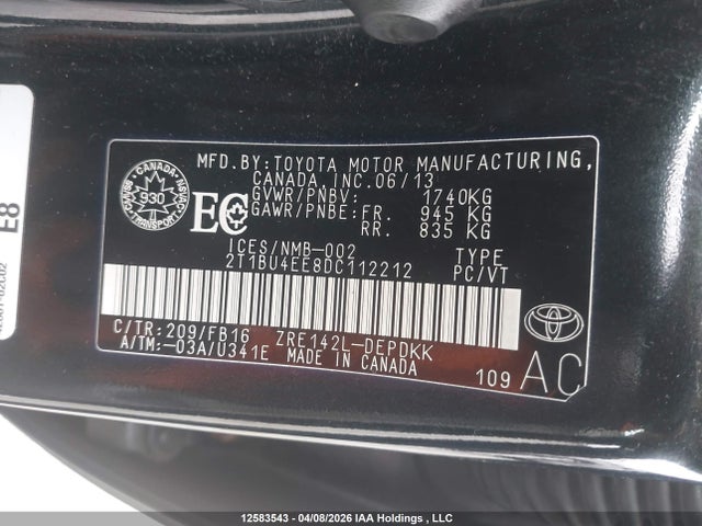 Aukcja sprzedaży 2013 Toyota Corolla Ce, vin: 2T1BU4EE8DC112212, numer aukcji: 12583543