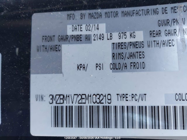 2014 Mazda Mazda3 მანქანა იყიდება აუქციონზე, vin: 3MZBM1V72EM103219, აუქციონის ნომერი: 12583547