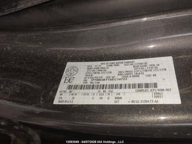 12583549 :رقم المزاد ، 1FT8W3BT1SEC14723 vin ، 2025 Ford F350 Super Duty مزاد بيع