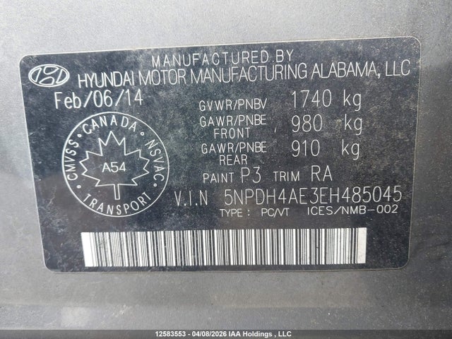 Aukcja sprzedaży 2014 Hyundai Elantra Gl, vin: 5NPDH4AE3EH485045, numer aukcji: 12583553