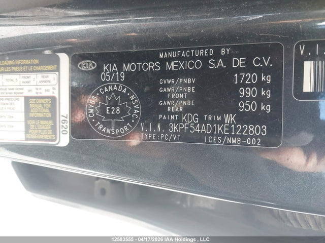 12583555 :رقم المزاد ، 3KPF54AD1KE122803 vin ، 2019 Kia Forte مزاد بيع