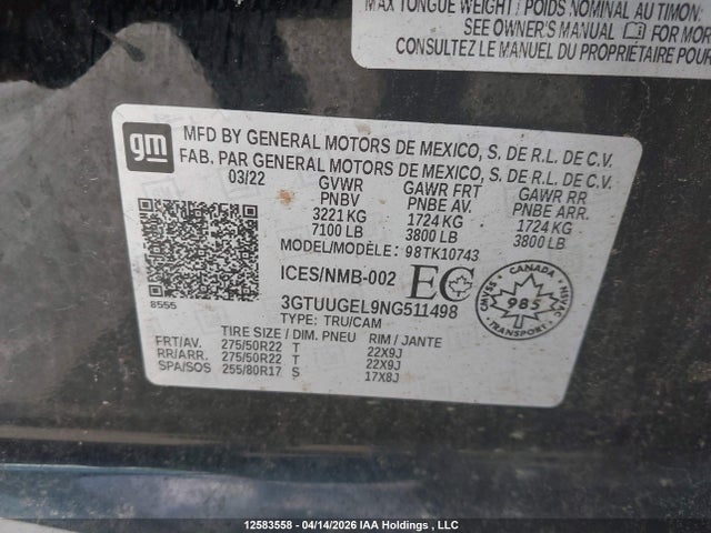 3GTUUGEL9NG511498 GMC Sierra K1500 Denali