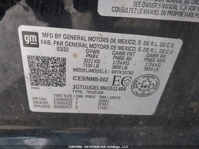 3GTUUGEL9NG511498 GMC Sierra K1500 Denali