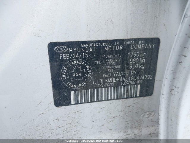 Продажа на аукционе авто 2016 Hyundai Elantra Sport Appearance, vin: KMHDH4AE1GU474792, номер лота: 12583560