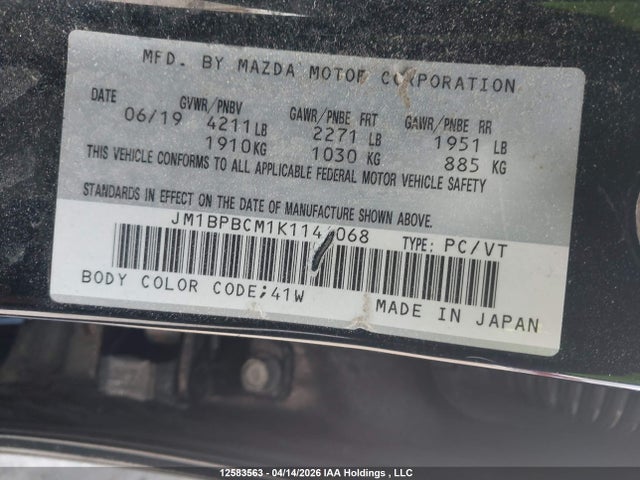 JM1BPBCM1K1144068 Mazda Mazda3 Gs