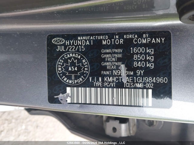 KMHCT4AE1GU984960 Hyundai ACCENT GL