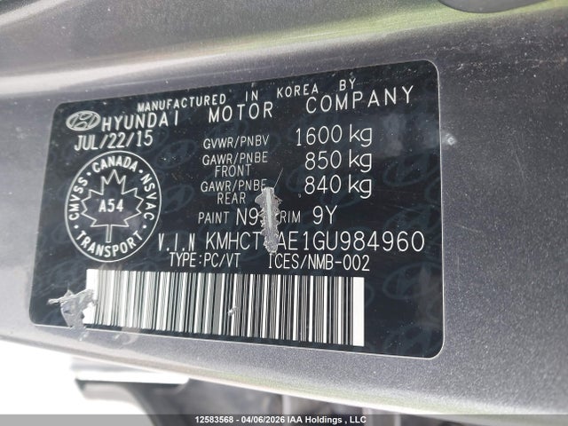 KMHCT4AE1GU984960 Hyundai ACCENT GL