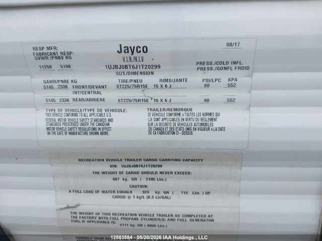 1UJBJ0BT6J1T20299 Jayco Jayflight 34rsbs 34rsbs